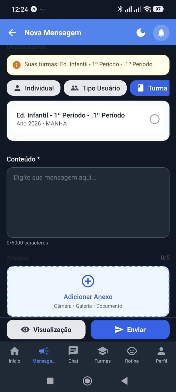 Nova mensagem - conteúdo e envio