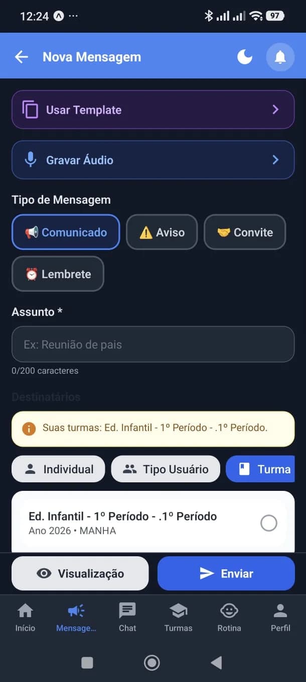 Nova mensagem - escolha o tipo
