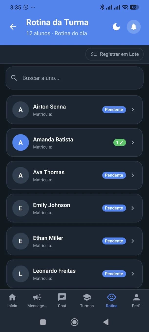 Lista de alunos da turma